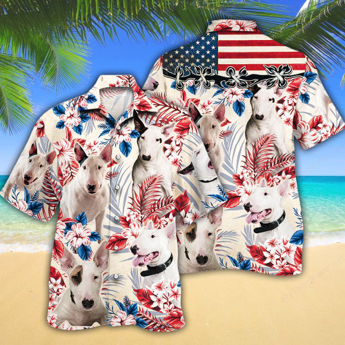 Bull Terrier Dog Lovers American Flag Hawaiian Shirt
