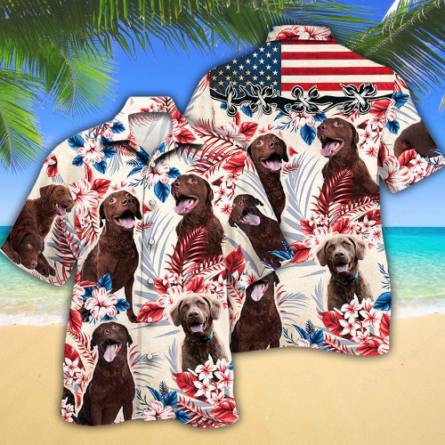Chesapeake Bay Retriever Dog Lovers American Flag Hawaiian Shirt