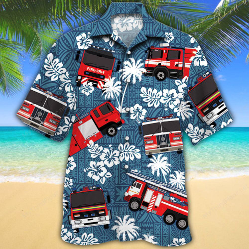 Firefighter Cars Red Tribal Pattern Hawaiian Shirt