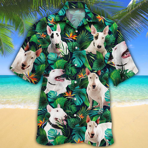 Bull Terrier Dog Lovers Tropical Leaves Hawaiian Shirt