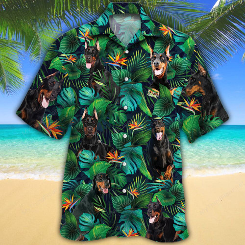 Doberman Pinscher Dog Lovers Tropical Leaves Hawaiian Shirt