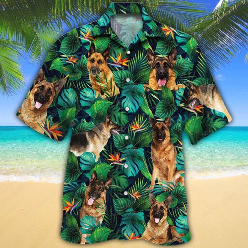 German Shepherd Dog Lovers Tropical Leaves Hawaiian Shirt
