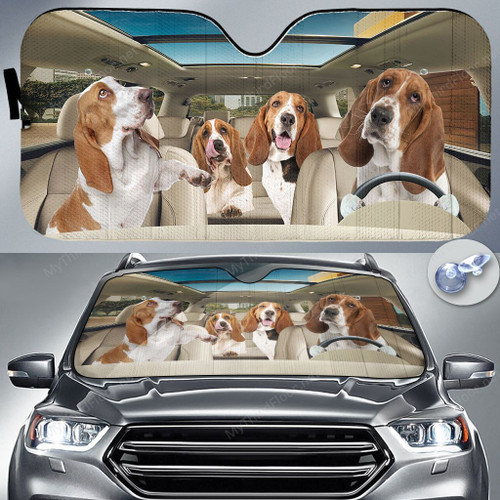 Basset Hound Dog Lovers Funny Car Auto Sunshade 57" x 27.5"