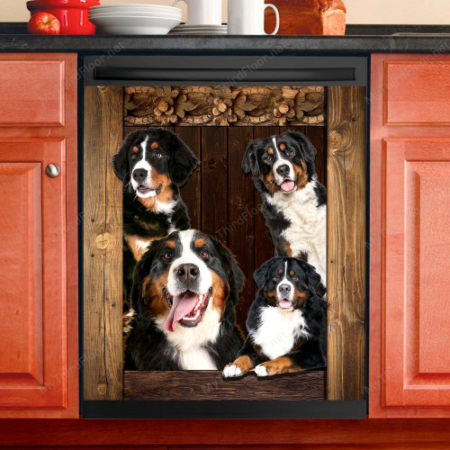Bernese Mountain Dog Lovers Wooden Art Dishwasher Cover