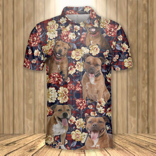 Staffordshire Bull Terrier Dog Lovers Red Plaid Pattern Polo Shirt