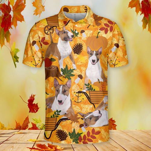 Miniature Bull Terrier Dog Lovers Autumn Orange Nature Polo Shirt