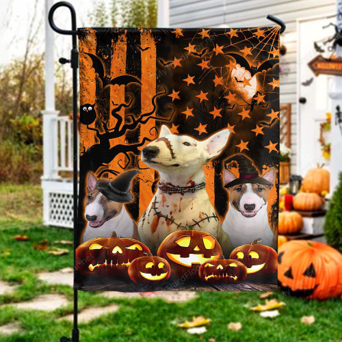 Miniature Bull Terrier Dog Lovers Happy Halloween Garden And House Flag