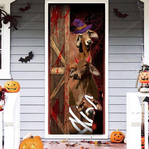 Red Brahman Cattle Lovers Freaky Halloween Door Cover