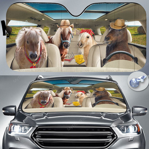 Miniature Horse Lovers Country Road Car Auto Sunshade 57" x 27.5"