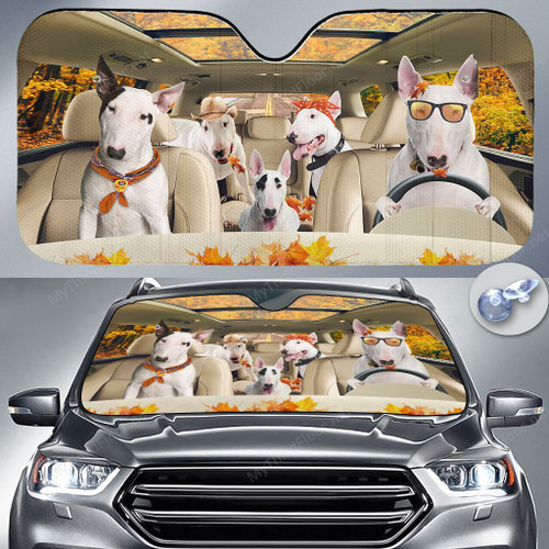 Bull Terrier Dog Lovers Autumn Road Car Auto Sunshade 57" x 27.5"