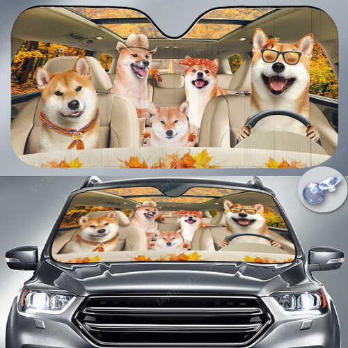 Shiba Inu Dog Lovers Autumn Road Car Auto Sunshade 57" x 27.5"