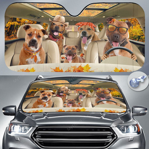 Staffordshire Bull Terrier Dog Lovers Autumn Road Car Auto Sunshade 57" x 27.5"
