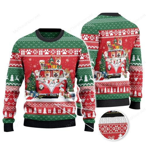 Shiba Inu Dog Lovers Christmas Van Knitted Sweater