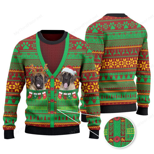 English Mastiff Dog Lovers Cardigan Costume Knitted Sweater