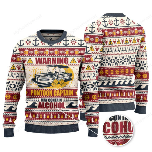Warning Pontoon Captain May Contain Alcohol Knitted Sweater