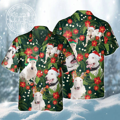 Bull Terrier Dog Lovers Christmas Red Flower Hawaiian Shirt