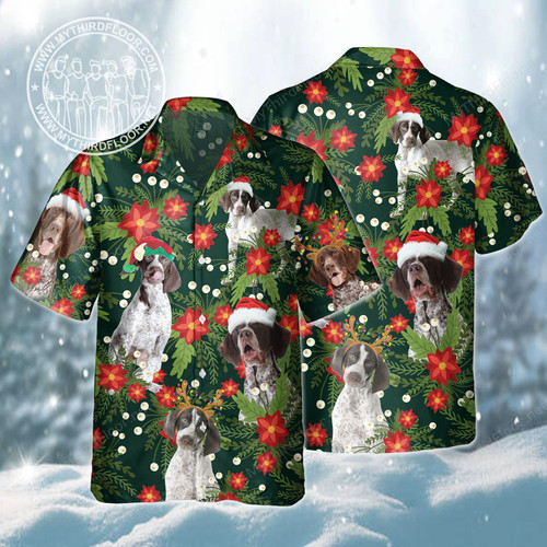 German Shorthaired Pointer Dog Lovers Christmas Red Flower Hawaiian Shirt