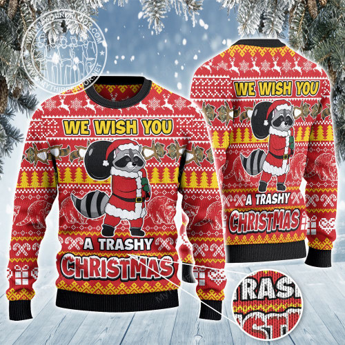 Raccoon Lovers Gift We Wish You A Trashy Christmas All Over Print Sweater
