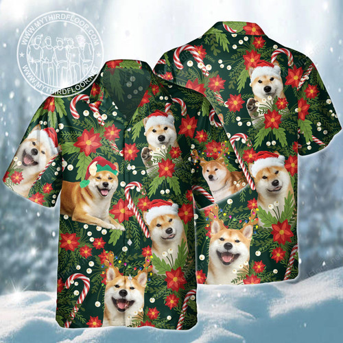 Shiba Inu Dog Lovers Christmas Red Flower Hawaiian Shirt