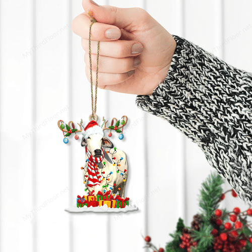 Brahman Cattle Lovers Christmas Gift Santa Hat Custom Shape Acrylic Ornament