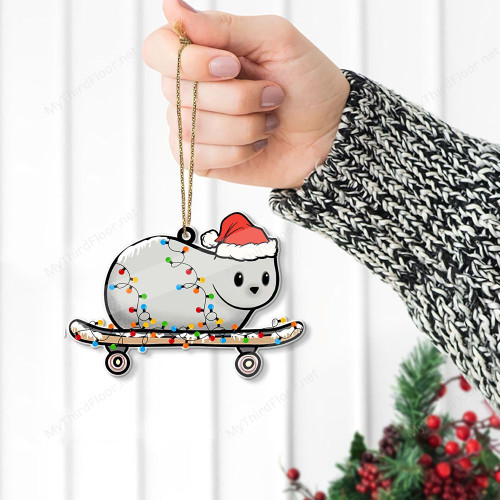 Skating Cat Christmas Custom Shape Acrylic Ornament
