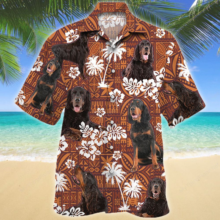Gordon Setter Dog Red Tribal Pattern Hawaiian Shirt