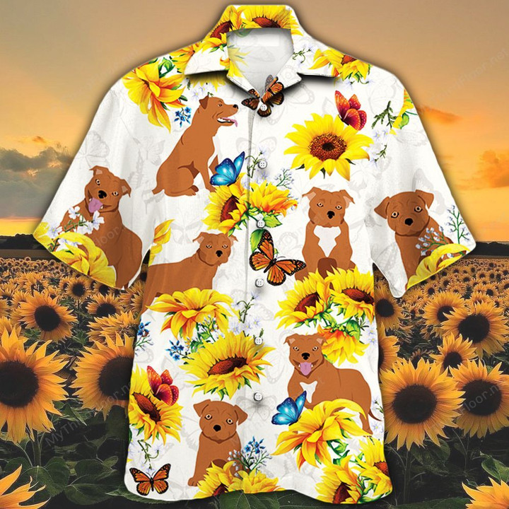 Staffordshire Bull Terrier Dog Lovers Sun Flower Hawaiian Shirt
