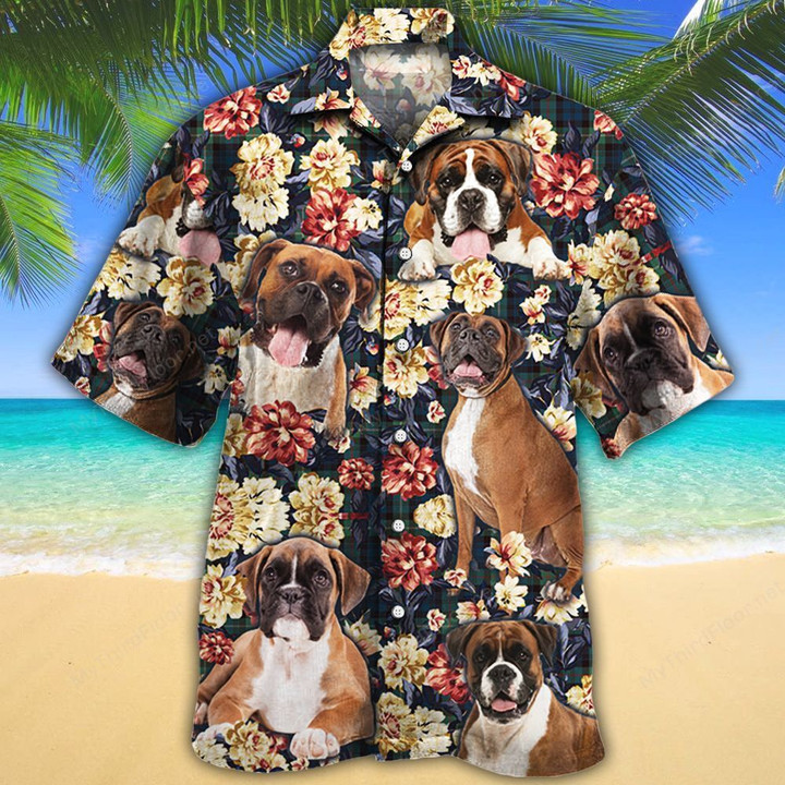 Boxer Dog Lovers Green Plaid Pattern Hawaiian Shirt