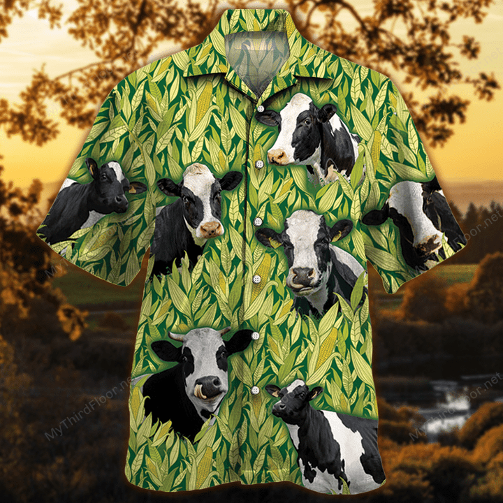 Holstein Friesian Cattle Lovers Corn Pattern Hawaiian Shirt