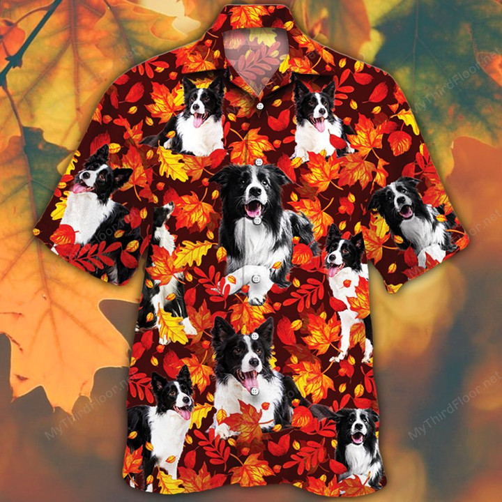 Border Collie Dog Lovers Autumn Red Leaves Hawaiian Shirt