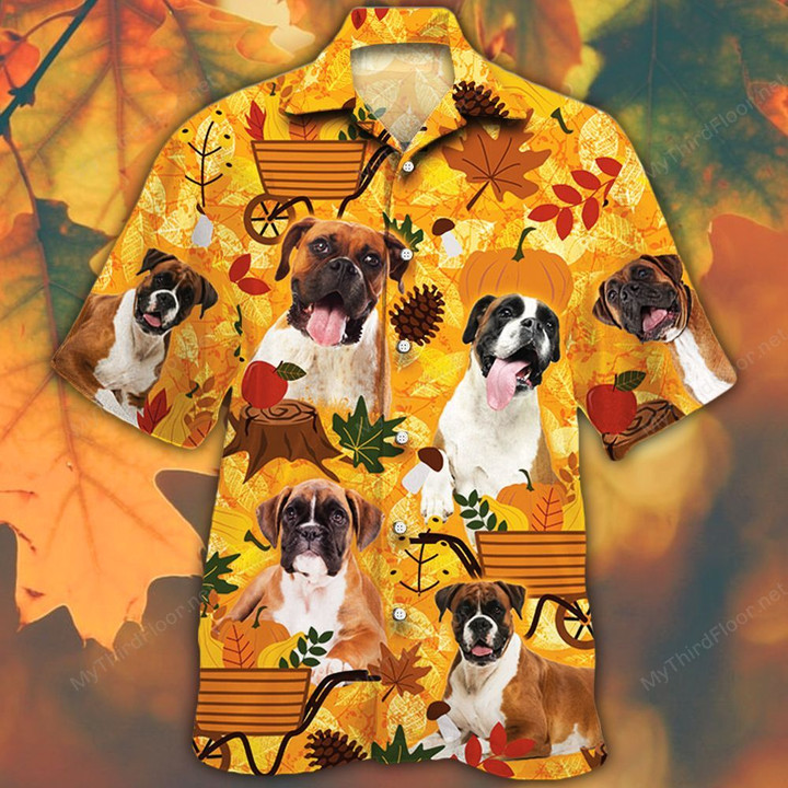 Boxer Dog Lovers Orange Nature Autumn Hawaiian Shirt
