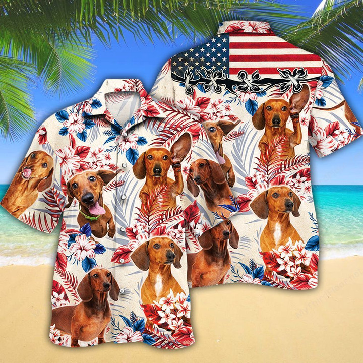 Dachshund Dog Lovers American Flag Hawaiian Shirt