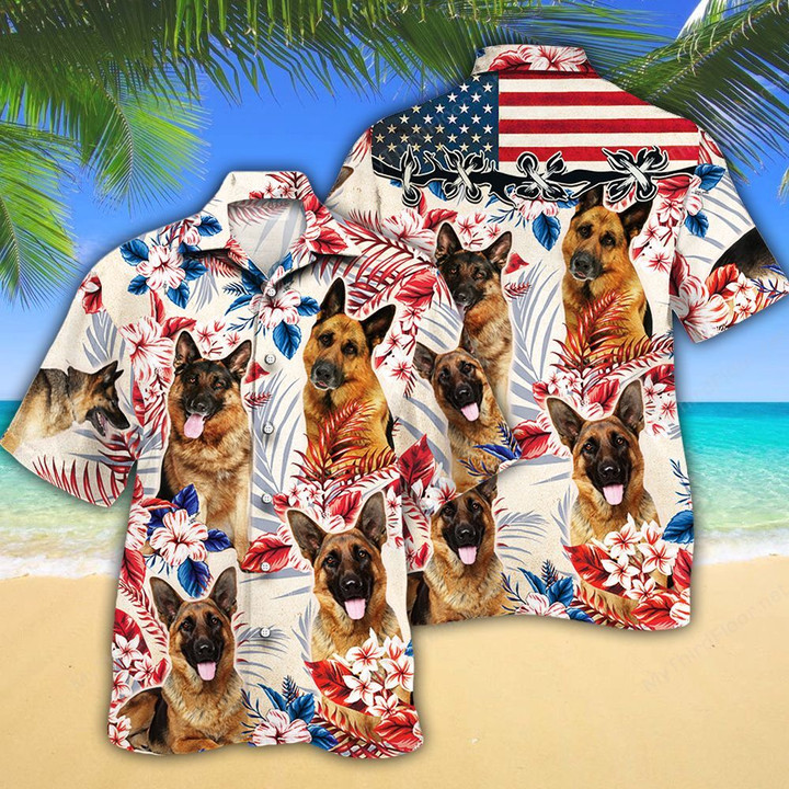 German Shepherd Dog Lovers American Flag Hawaiian Shirt