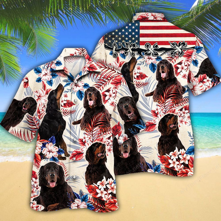 Gordon Setter Dog Lovers American Flag Hawaiian Shirt