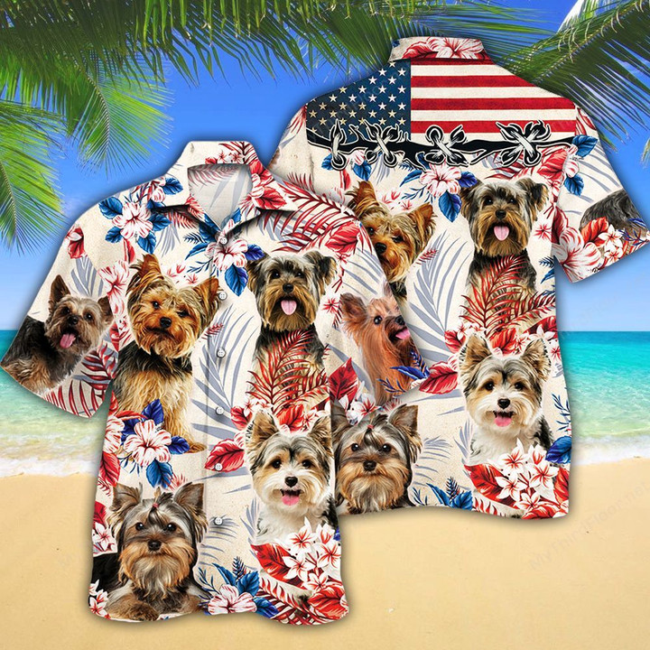 Yorkshire Terrier Dog Lovers American Flag Hawaiian Shirt