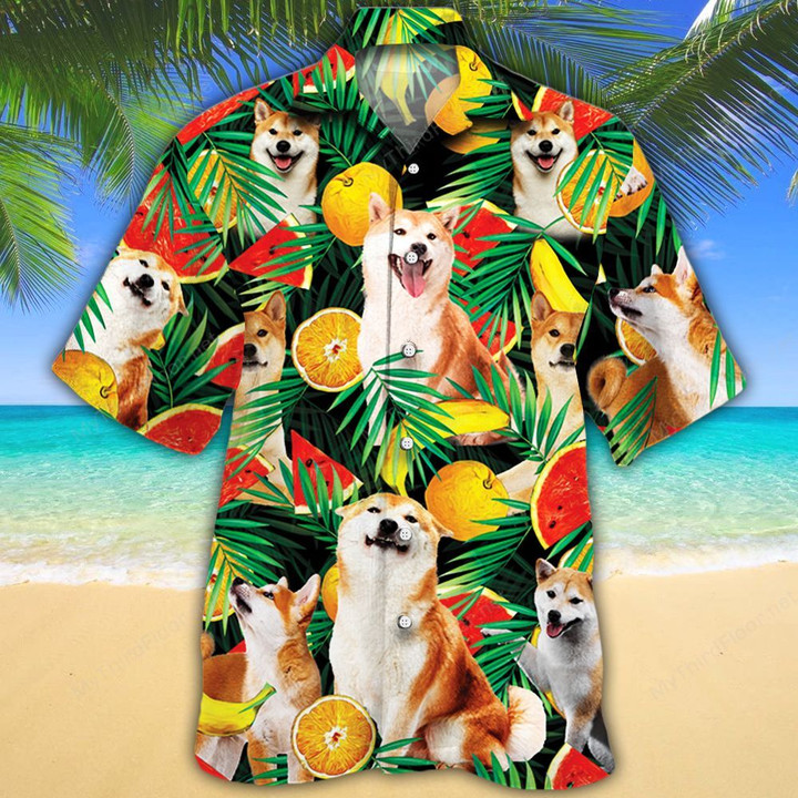Shiba Inu Dog Lovers Tropical Fruits Hawaiian Shirt