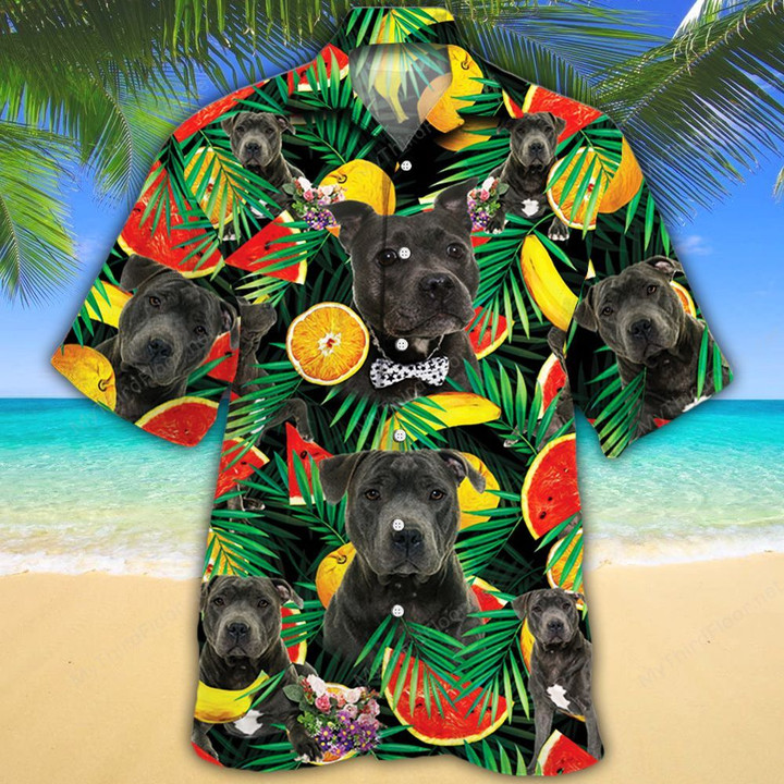 Staffordshire Bull Terrier Dog Lovers Tropical Fruits Hawaiian Shirt