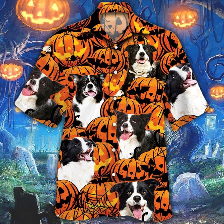 Border Collie Dog Lovers Halloween Pumpkin Hawaiian Shirt