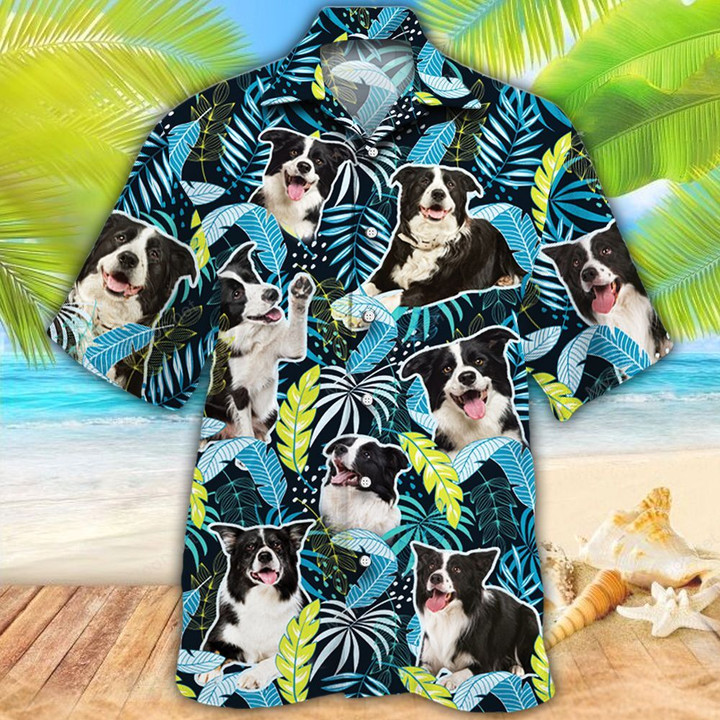 Border Collie Dog Lovers Jungle Leaves Hawaiian Shirt