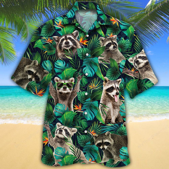 Raccoon Lovers Tropical Leaves Hawaiian Shirt