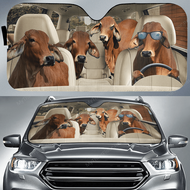 Red Brahman Cattle Lovers Funny Car Auto Sunshade 57" x 27.5"