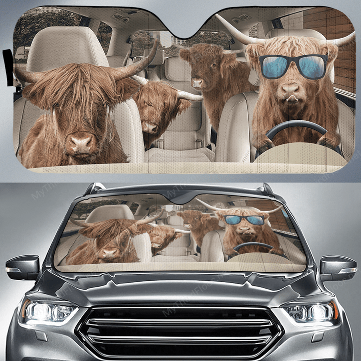 Highland Cattle Lovers Funny Car Auto Sunshade 57" x 27.5"