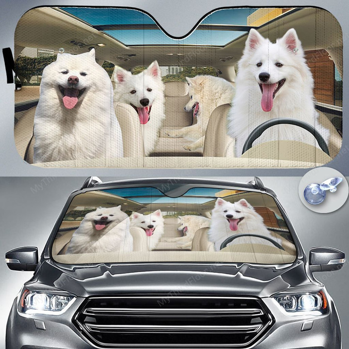 American Eskimo Dog Lovers Funny Car Auto Sunshade 57" x 27.5"