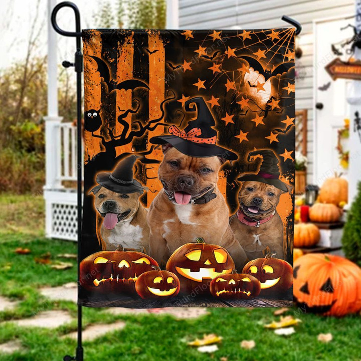 Staffordshire Bull Terrier Dog Lovers Happy Halloween Garden And House Flag