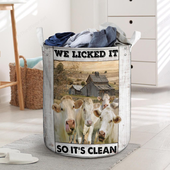 Charolais Cattle Lovers We Licked It Laundry Basket 13.7" x 19.3"