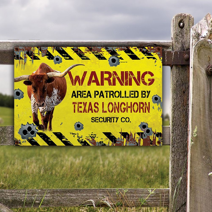 TX Longhorn Cattle Lovers Warning Area Metal Sign