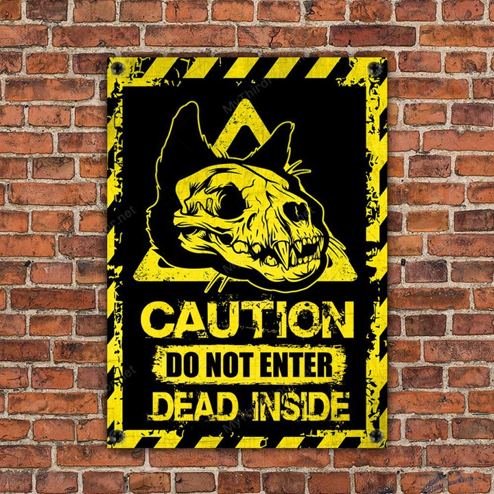 Skull Black Cat Lovers Caution Do Not Enter Metal Sign
