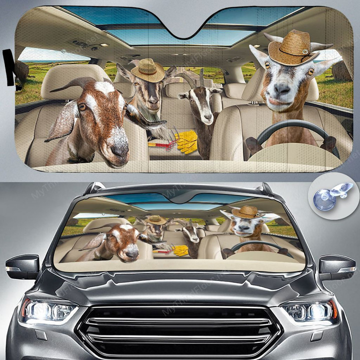 Goat Lovers Country Road Car Auto Sunshade 57" x 27.5"
