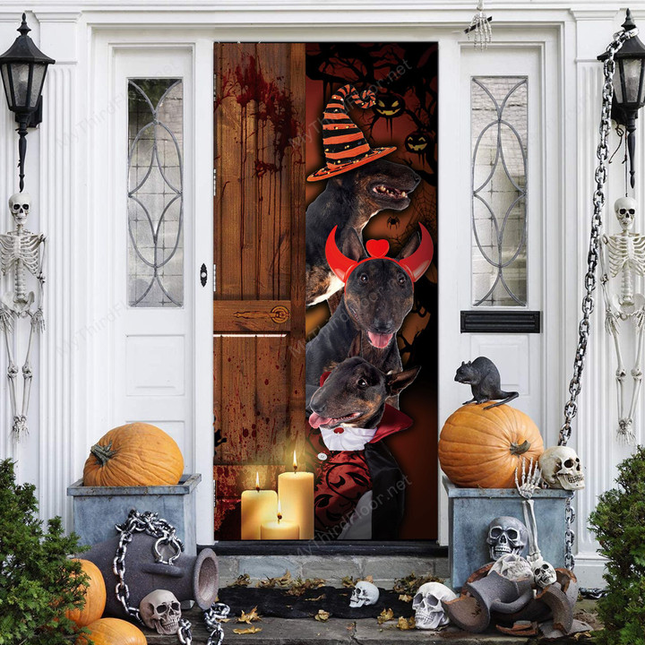 Miniature Bull Terrier Dog Lovers Freaky Halloween Door Cover