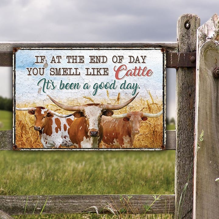 TX Longhorn Cattle Lovers Good Day Metal Sign